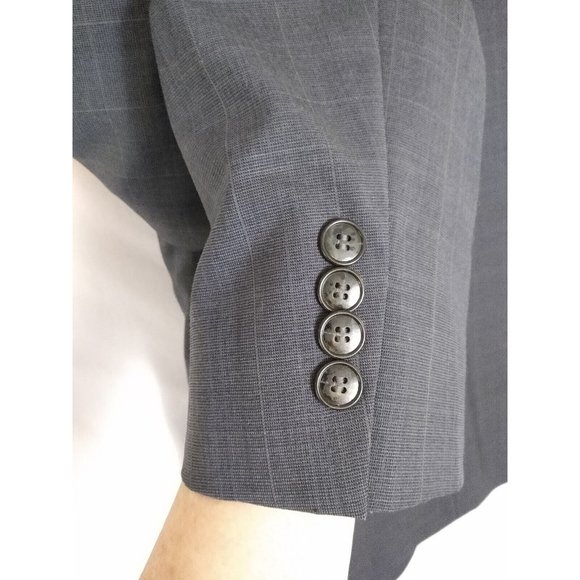Jos A Bank Suit Jacket 42L Slim Fit Gray windowpane Wool 2 Button MSRP $650 EUC - Picture 8 of 9